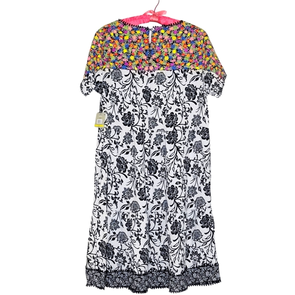 John Mark Womens Dress Size M Multicolor Floral Embroidery‎ Short Sleeves - Picture 4 of 9